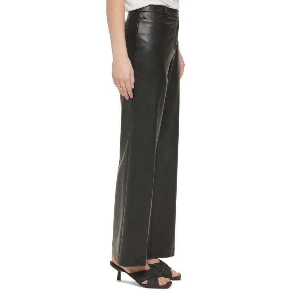 NWT Calvin Klein Petite Faux-Leather Mid-Rise Career Pants T28P1477 6P Black - Picture 3 of 4